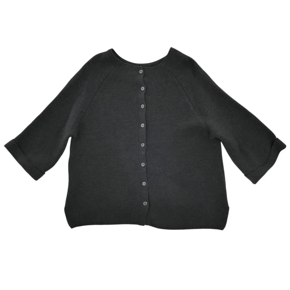 Poetry Sz 18 Sweater Cotton Crew Neck 3/4 Sleeve Gray Lagenlook Minimalist